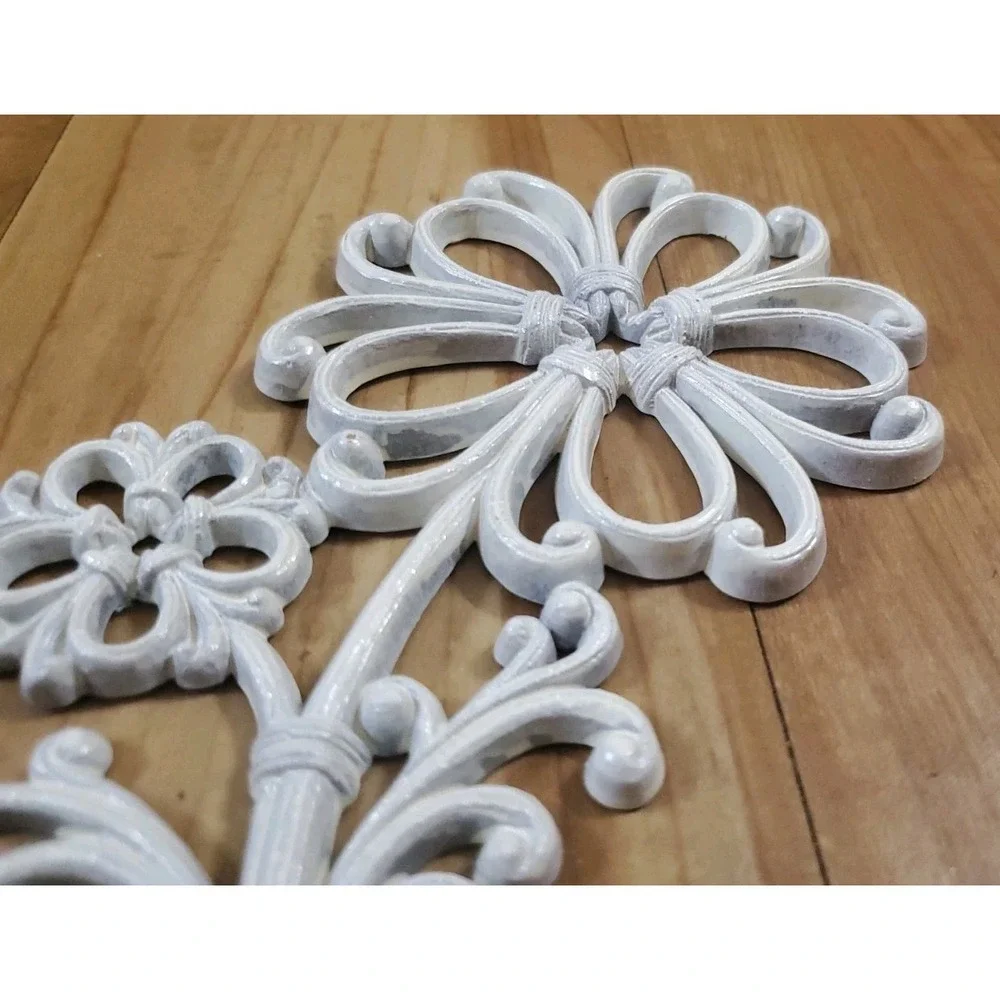 Vintage Homco Wall Decor White Floral Syroco Plaques 7360 Set of 3
